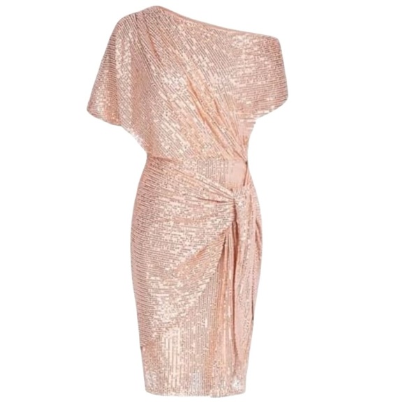 Cocktail Evening Dress Blush Pink Rose Gold Sequin Asymmetrical Sz 2XL NIB - Picture 2 of 5